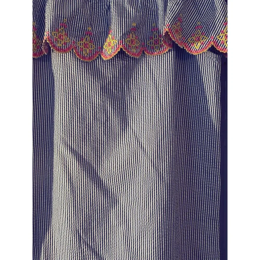 Lands End Girls Seersucker Summer Dress Girls 16 Scalloped Edges 100% Cotton